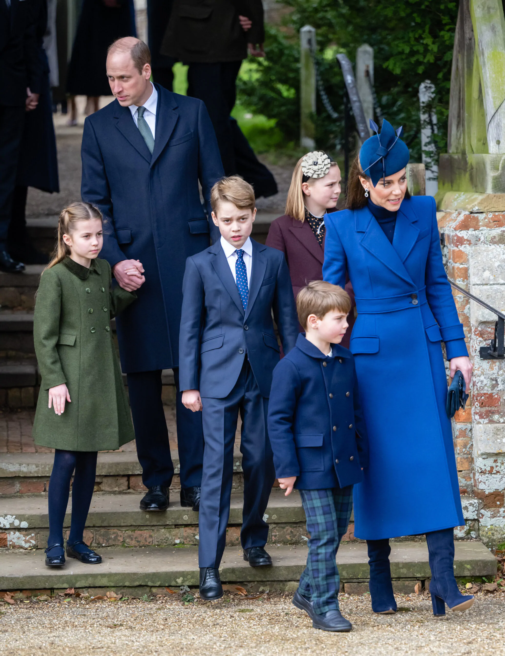 Prince George, Prince William, Princess Charlotte, Prince Louis and Kate Middleton at Sandringham Church.