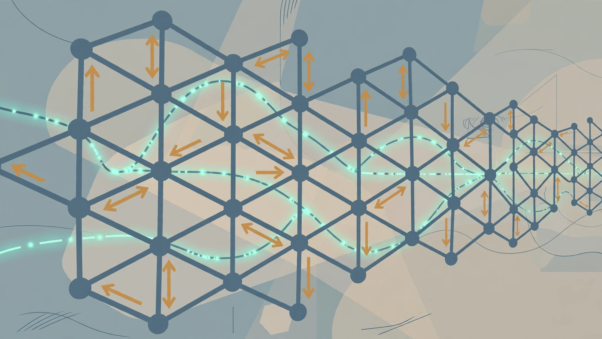Editorial illustration of a crystal lattice with arrows showing magnetic order