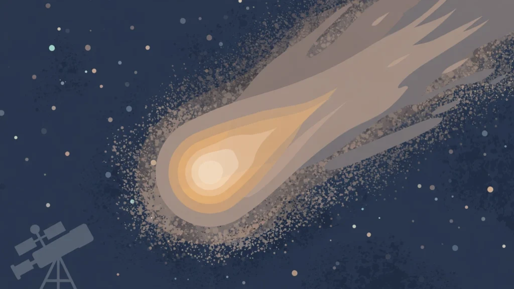 Editorial illustration of a glowing comet crossing a star field