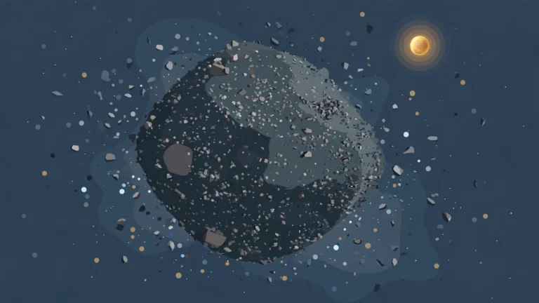 Editorial illustration of a rocky asteroid in space near the sun