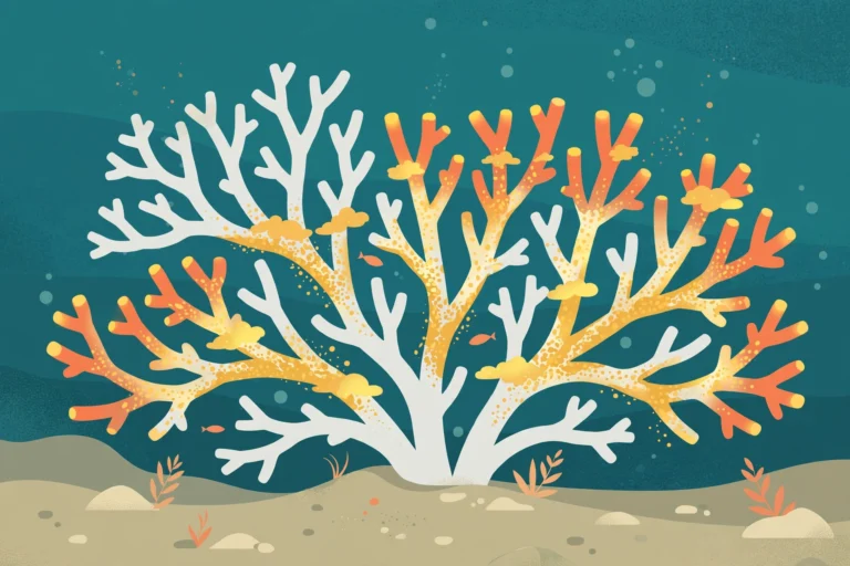 Illustration of a coral regaining its golden algae after bleaching