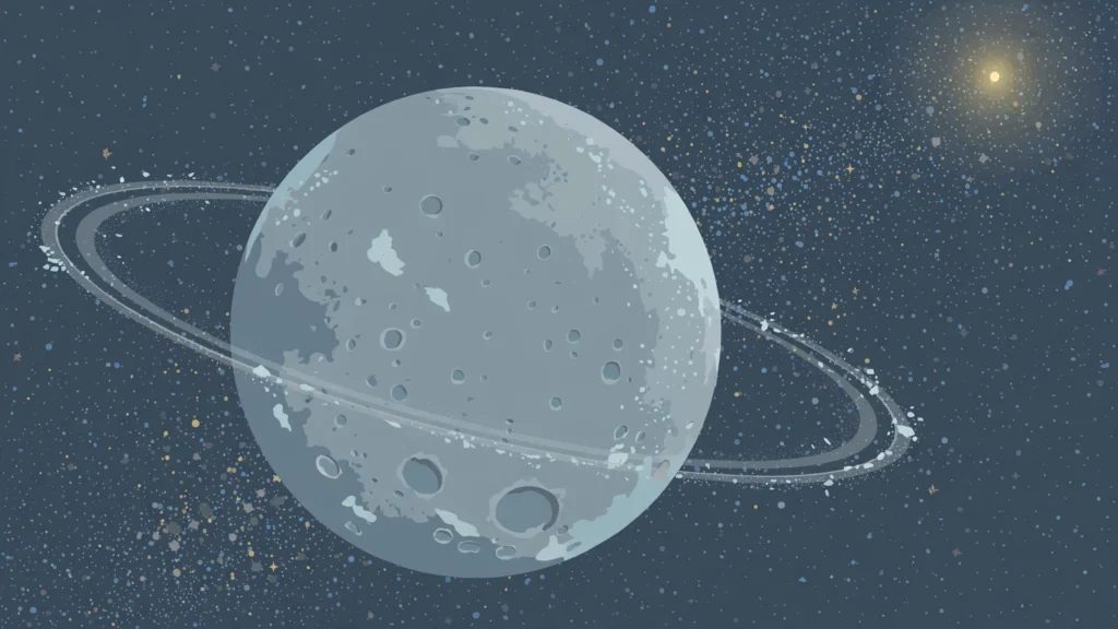 Illustration of a large icy world in a dense starfield