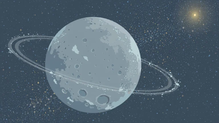 Illustration of a large icy world in a dense starfield