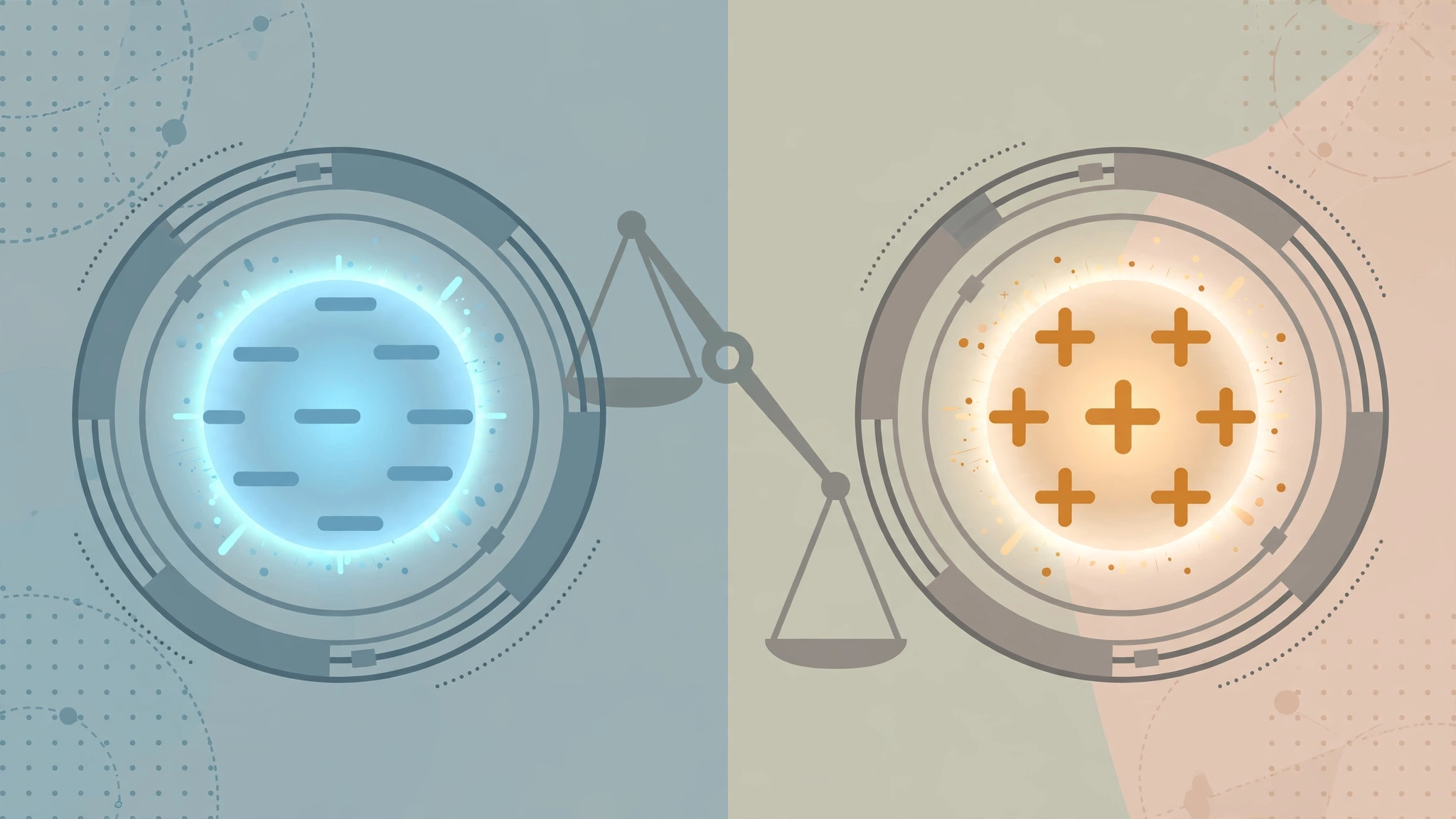 Illustration comparing matter and antimatter particles on a balance