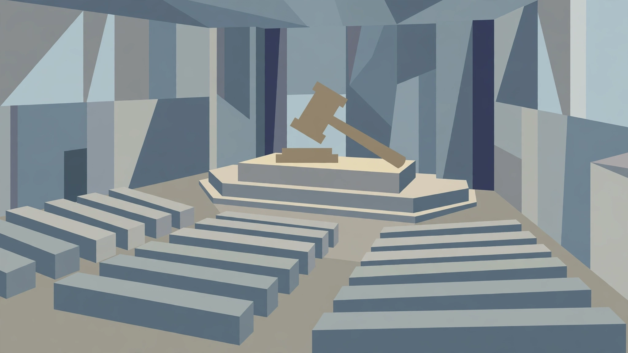 Editorial illustration of a stylised hearing chamber