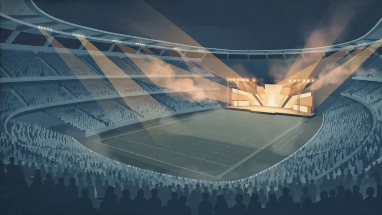 Illustration of a stadium stage lit up at night
