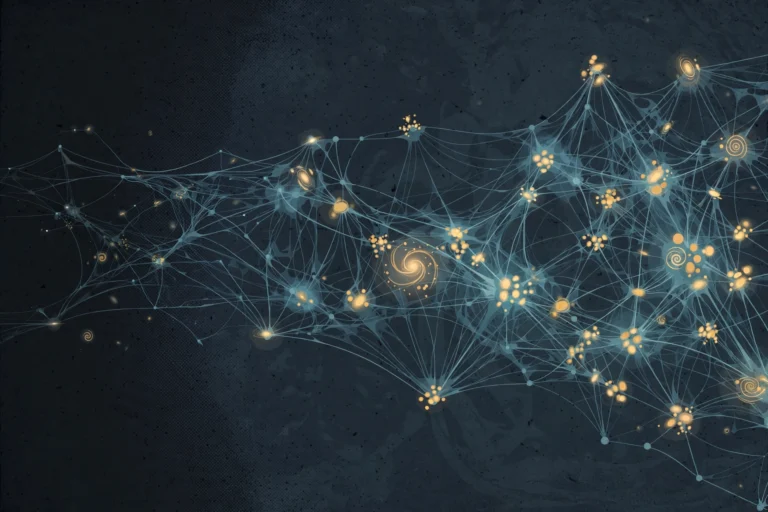 Illustration of the cosmic web of filaments and young galaxies