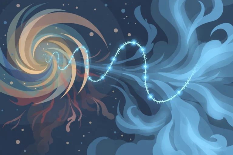 Editorial illustration of cosmic particle trails in deep space