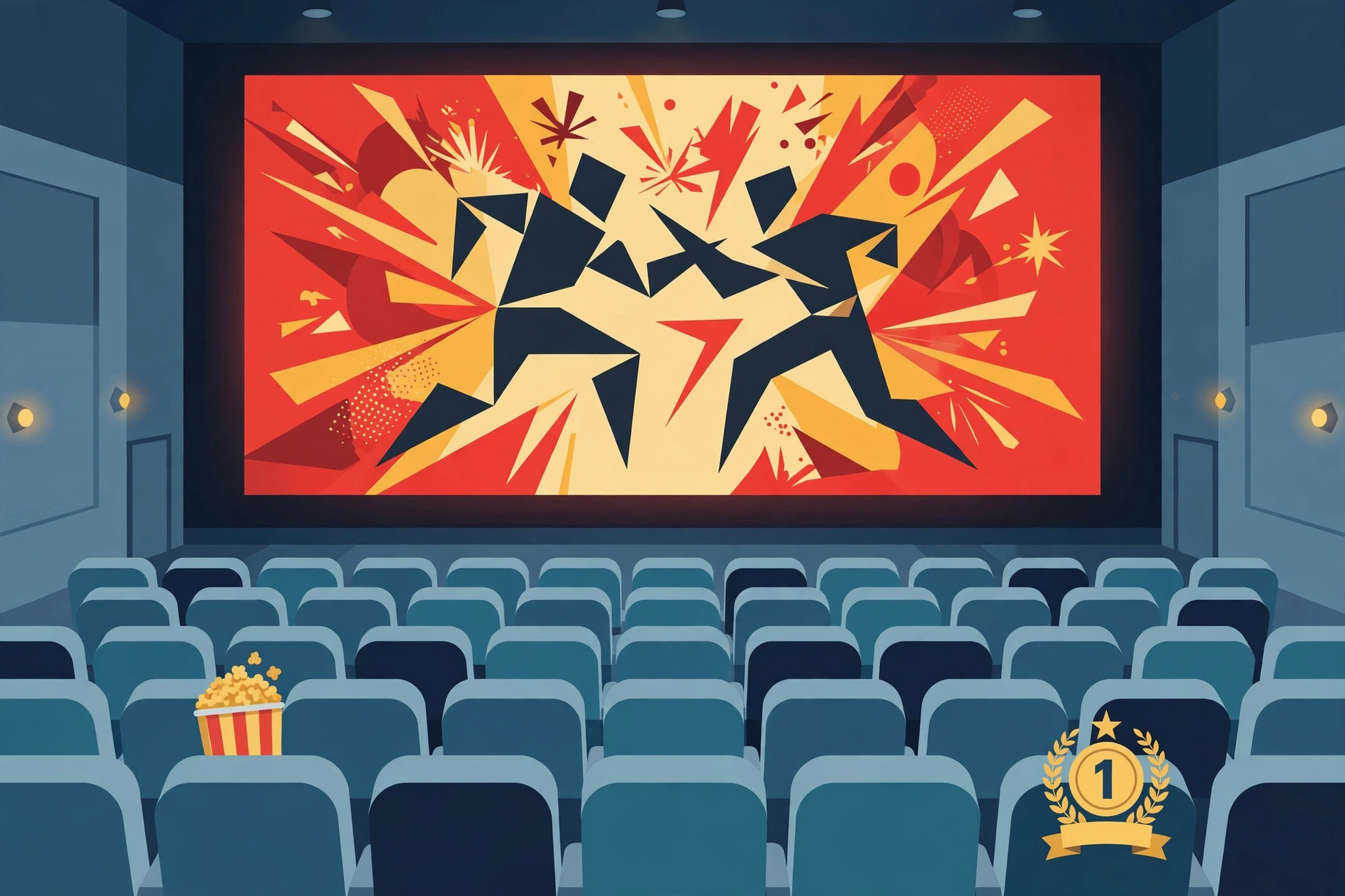 Editorial illustration: cinema auditorium with a number-one medal motif