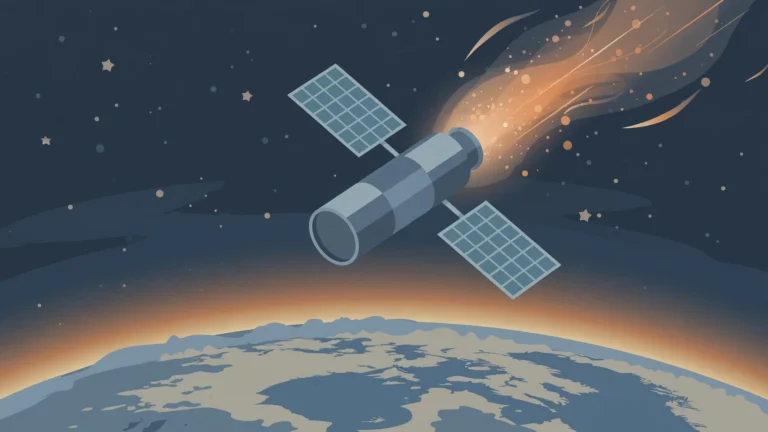 Editorial illustration of a satellite above Earth