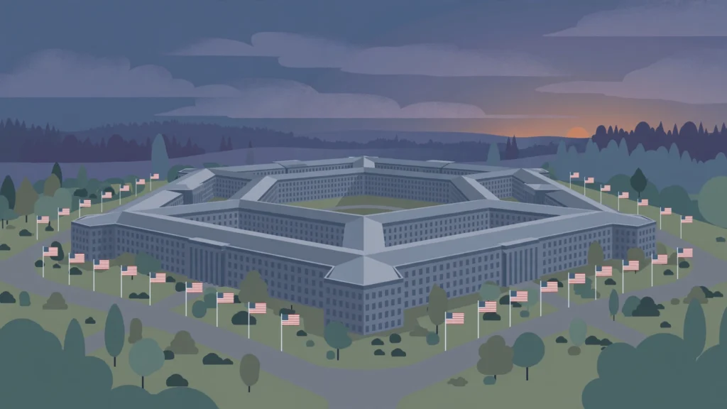Illustration of the Pentagon building at dusk