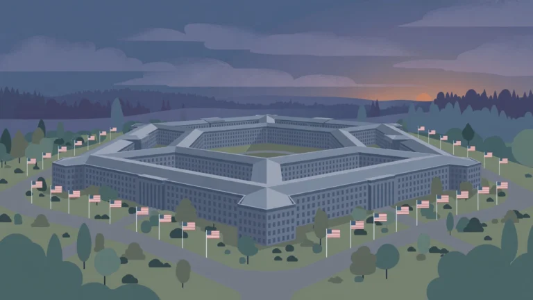 Illustration of the Pentagon building at dusk