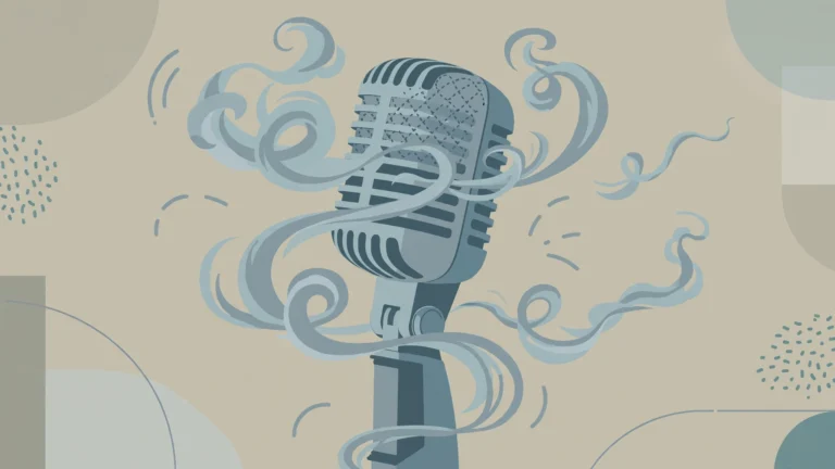 Editorial illustration of a microphone wrapped in curling vapour wisps